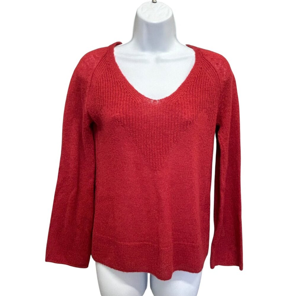 Lucky Brand Red V-Neck Textured Knit Pullover Sweater - Size XS